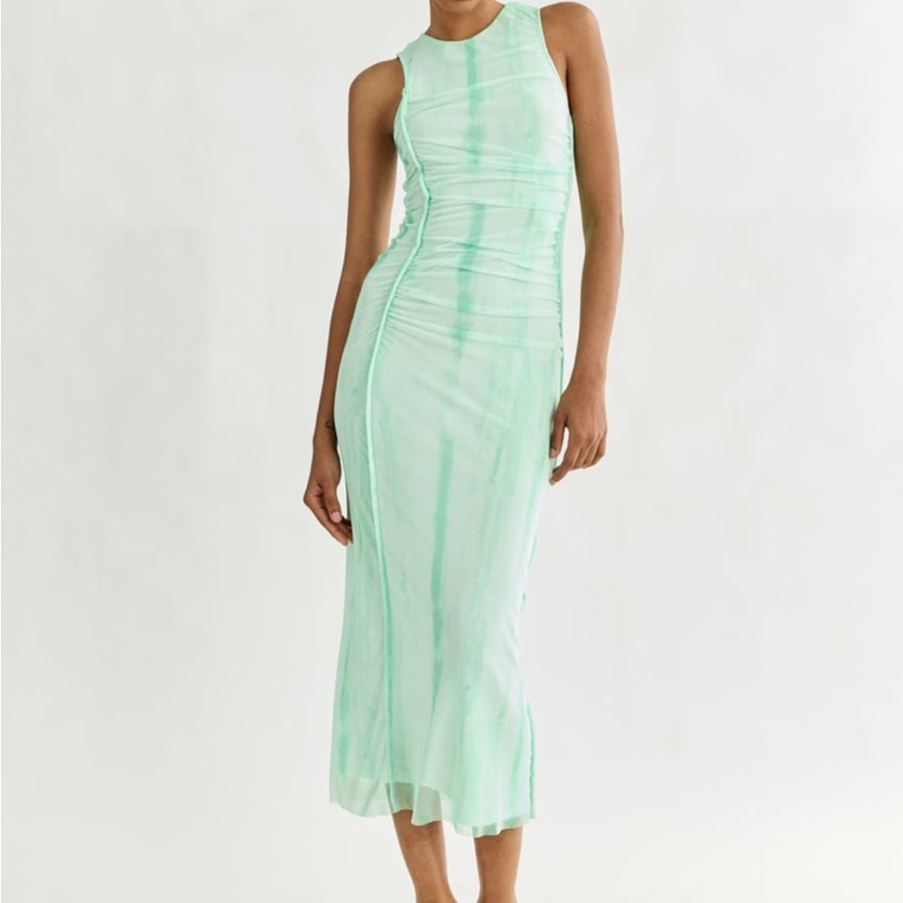 Zara Printed Tulle Midi Dress- color is Apple Green-Worn once